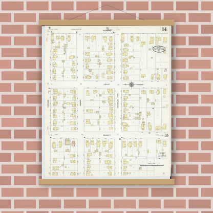 Old map wall art mockup — magnetic wood frame on brick wall — Sanborn Fire Insurance Map from Appleton, Outagamie County, Wisconsin (1911), Sheet #0014