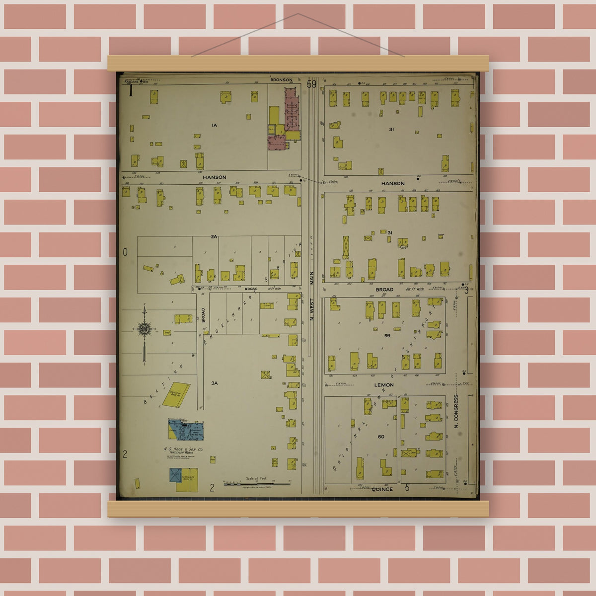 Old map wall art mockup — magnetic wood frame on brick wall — Sanborn Fire Insurance Map from Kenosha, Kenosha County, Wisconsin. (1918), Sheet 5