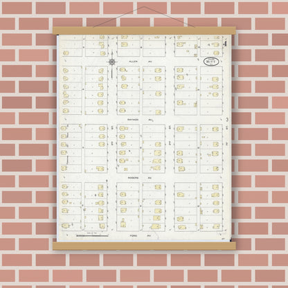Old map wall art mockup — magnetic wood frame on brick wall — Sanborn Fire Insurance Map from Witt, Montgomery County, Illinois (1914), Sheet #0004