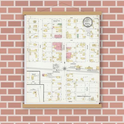 Old map wall art mockup — magnetic wood frame on brick wall — Sanborn Fire Insurance Map from Sherwood, Defiance County, Ohio (1901), Sheet #0001