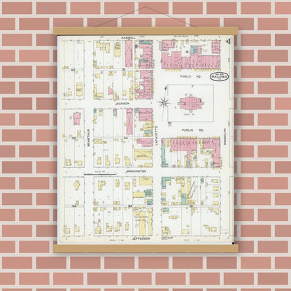 Old map wall art mockup — magnetic wood frame on brick wall — Sanborn Fire Insurance Map from Macomb, Mcdonough County, Illinois (1892), Sheet #0004