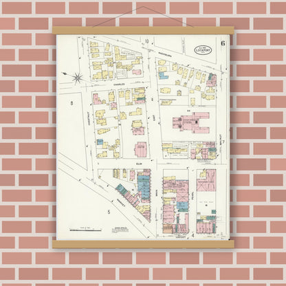 Old map wall art mockup — magnetic wood frame on brick wall — Sanborn Fire Insurance Map from Lockport, Niagara County, New York (1909), Sheet #0006
