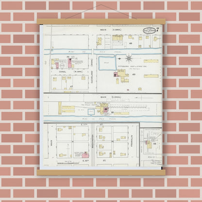 Old map wall art mockup — magnetic wood frame on brick wall — Sanborn Fire Insurance Map from Delphos, Van Wert And Allen Counties, Ohio (1892), Sheet #0007