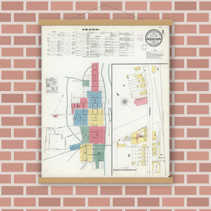 Old map wall art mockup — magnetic wood frame on brick wall — Sanborn Fire Insurance Map from Fredericksburg, Independent Cities, Virginia (1902) - Complete Map Set