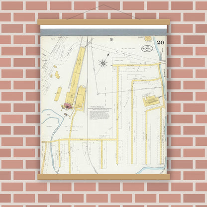 Old map wall art mockup — magnetic wood frame on brick wall — Sanborn Fire Insurance Map from Merrill, Lincoln County, Wisconsin (1902), Sheet #0020