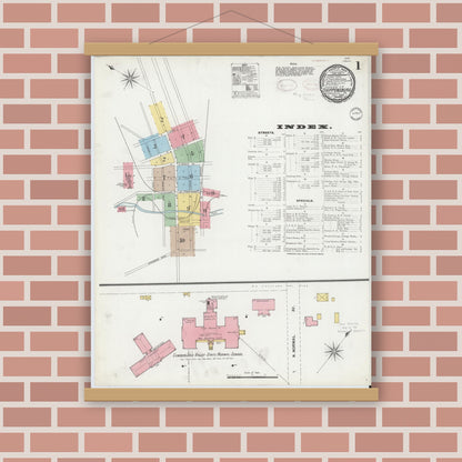 Old map wall art mockup — magnetic wood frame on brick wall — Sanborn Fire Insurance Map from Shippensburg, Cumberland And Franklin Counties, Pennsylvania (1899) - Complete Map Set