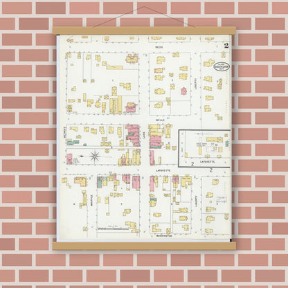 Old map wall art mockup — magnetic wood frame on brick wall — Sanborn Fire Insurance Map from South Lyon, Oakland County, Michigan (1899), Sheet #0002