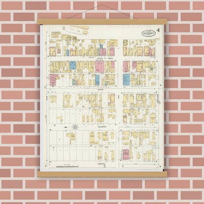 Old map wall art mockup — magnetic wood frame on brick wall — Sanborn Fire Insurance Map from Red Jacket, Houghton County, Michigan (1897), Sheet #0004