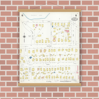 Old map wall art mockup — magnetic wood frame on brick wall — Sanborn Fire Insurance Map from Albert Lea, Freeborn County, Minnesota (1926), Sheet #0006
