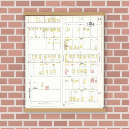 Old map wall art mockup — magnetic wood frame on brick wall — Sanborn Fire Insurance Map from Fort Madison, Lee County, Iowa (1907), Sheet #0010