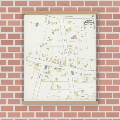 Old map wall art mockup — magnetic wood frame on brick wall — Sanborn Fire Insurance Map from Downers Grove, Dupage County, Illinois (1892), Sheet #0002