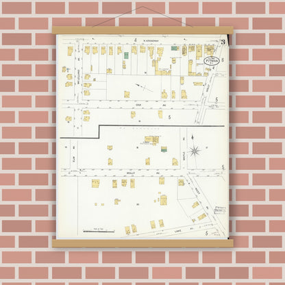 Old map wall art mockup — magnetic wood frame on brick wall — Sanborn Fire Insurance Map from Pitman, Gloucester County, New Jersey (1908), Sheet #0003