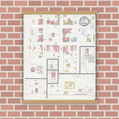 Old map wall art mockup — magnetic wood frame on brick wall — Sanborn Fire Insurance Map from Greenfield, Dade County, Missouri (1900) - Complete Map Set
