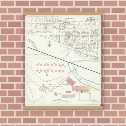 Old map wall art mockup — magnetic wood frame on brick wall — Sanborn Fire Insurance Map from Nelsonville, Athens County, Ohio (1914), Sheet #0007