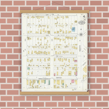 Old map wall art mockup — magnetic wood frame on brick wall — Sanborn Fire Insurance Map from Washburn, Bayfield County, Wisconsin (1904), Sheet #0004