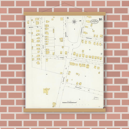 Old map wall art mockup — magnetic wood frame on brick wall — Sanborn Fire Insurance Map from Ossining, Westchester County, New York (1903), Sheet #0016