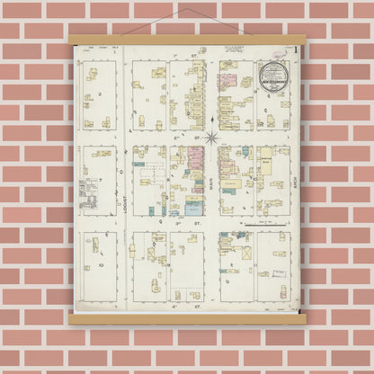 Old map wall art mockup — magnetic wood frame on brick wall — Sanborn Fire Insurance Map from New Richmond, St. Croix County, Wisconsin (1887) - Complete Map Set