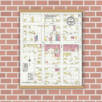 Old map wall art mockup — magnetic wood frame on brick wall — Sanborn Fire Insurance Map from Kewanna, Fulton County, Indiana (1920) - Complete Map Set