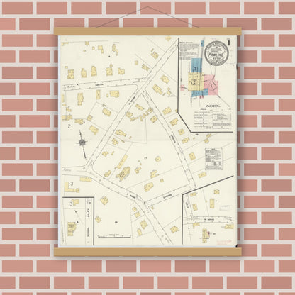 Old map wall art mockup — magnetic wood frame on brick wall — Sanborn Fire Insurance Map from Pawling, Dutchess County, New York (1910) - Complete Map Set
