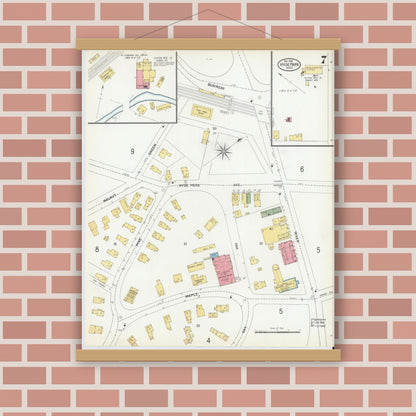 Old map wall art mockup — magnetic wood frame on brick wall — Sanborn Fire Insurance Map from Hyde Park, Norfolk County, Massachusetts (1900), Sheet #0007