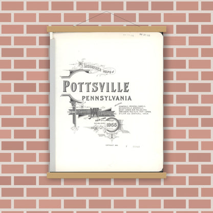Old map wall art mockup — magnetic wood frame on brick wall — Sanborn Fire Insurance Map from Pottsville, Schuylkill County, Pennsylvania (1955), Sheet #0001