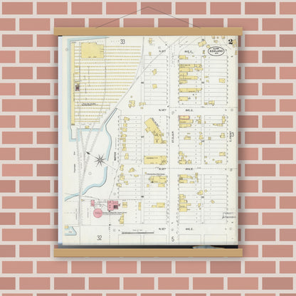 Old map wall art mockup — magnetic wood frame on brick wall — Sanborn Fire Insurance Map from Ashland, Ashland County, Wisconsin (1901), Sheet #0002
