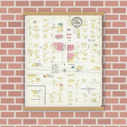 Old map wall art mockup — magnetic wood frame on brick wall — Sanborn Fire Insurance Map from Sherwood, Defiance County, Ohio (1908), Sheet #0001