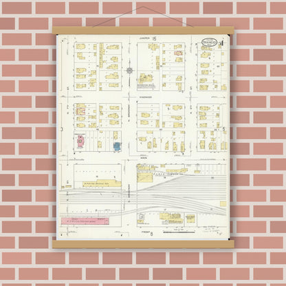 Old map wall art mockup — magnetic wood frame on brick wall — Sanborn Fire Insurance Map from Brainerd, Crow Wing County, Minnesota (1913), Sheet #0004