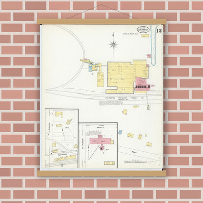 Old map wall art mockup — magnetic wood frame on brick wall — Sanborn Fire Insurance Map from Coldwater, Branch County, Michigan (1908), Sheet #0012