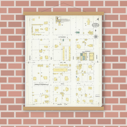 Old map wall art mockup — magnetic wood frame on brick wall — Sanborn Fire Insurance Map from Coleman, Coleman County, Texas (1909), Sheet #0004