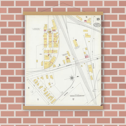 Old map wall art mockup — magnetic wood frame on brick wall — Sanborn Fire Insurance Map from Owego, Tioga County, New York (1904), Sheet #0013