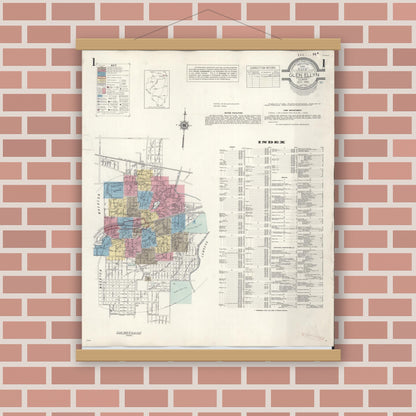 Old map wall art mockup — magnetic wood frame on brick wall — Sanborn Fire Insurance Map from Glen Ellyn, Du Page County, Illinois (1946) - Complete Map Set