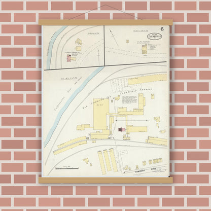 Old map wall art mockup — magnetic wood frame on brick wall — Sanborn Fire Insurance Map from Clearfield, Clearfield County, Pennsylvania (1897), Sheet #0006