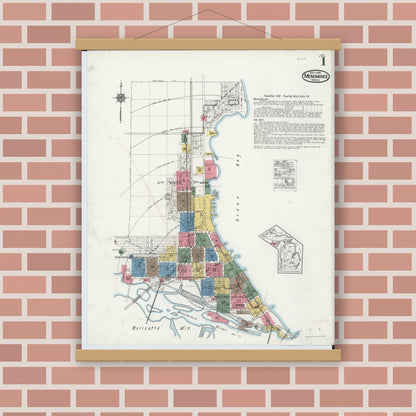 Old map wall art mockup — magnetic wood frame on brick wall — Sanborn Fire Insurance Map from Menominee, Menominee County, Michigan (1921) - Complete Map Set