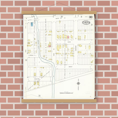 Old map wall art mockup — magnetic wood frame on brick wall — Sanborn Fire Insurance Map from Fort Madison, Lee County, Iowa (1913), Sheet #0033