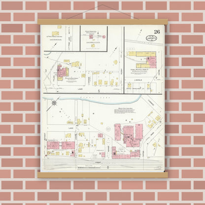 Old map wall art mockup — magnetic wood frame on brick wall — Sanborn Fire Insurance Map from La Porte, La Porte County, Indiana (1912), Sheet #0026