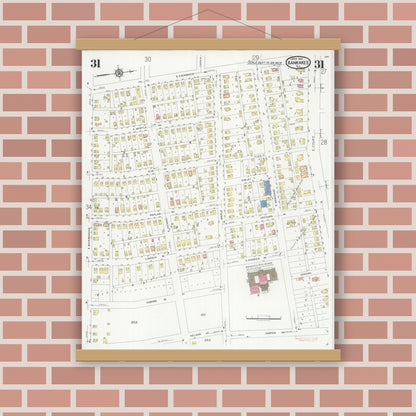 Old map wall art mockup — magnetic wood frame on brick wall — Sanborn Fire Insurance Map from Kankakee, Kankakee County, Illinois (1930), Sheet #0031