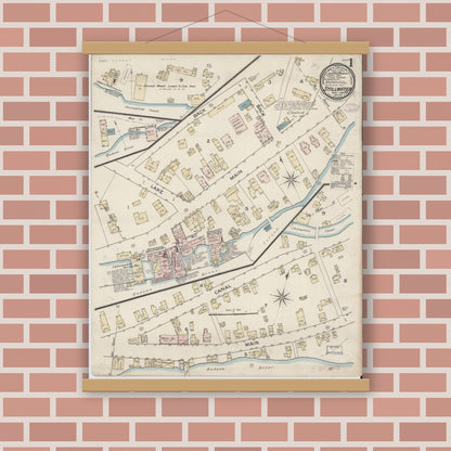 Old map wall art mockup — magnetic wood frame on brick wall — Sanborn Fire Insurance Map from Stillwater, Saratoga County, New York (1887) - Complete Map Set