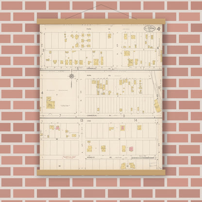 Old map wall art mockup — magnetic wood frame on brick wall — Sanborn Fire Insurance Map from El Centro, Imperial County, California (1914), Sheet #0004
