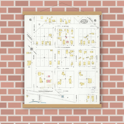 Old map wall art mockup — magnetic wood frame on brick wall — Sanborn Fire Insurance Map from Midland, Midland County, Michigan (1926), Sheet #0006