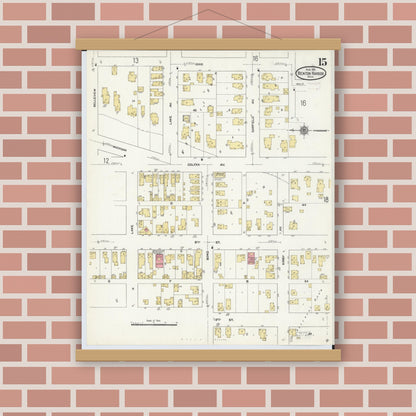 Old map wall art mockup — magnetic wood frame on brick wall — Sanborn Fire Insurance Map from Benton Harbor, Berrien County, Michigan (1911), Sheet #0015