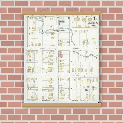 Old map wall art mockup — magnetic wood frame on brick wall — Sanborn Fire Insurance Map from Traverse City, Grand Traverse County, Michigan (1920), Sheet #0007