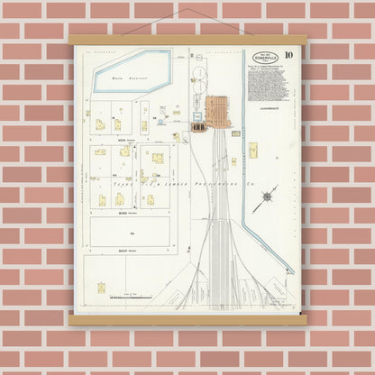 Old map wall art mockup — magnetic wood frame on brick wall — Sanborn Fire Insurance Map from Somerville, Burleson County, Texas (1910), Sheet #0010