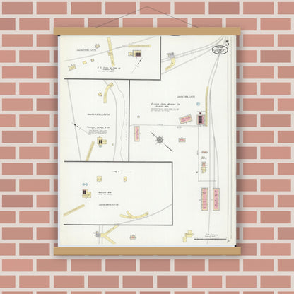 Old map wall art mockup — magnetic wood frame on brick wall — Sanborn Fire Insurance Map from Gilbert, Saint Louis County, Minnesota (1912), Sheet #0005