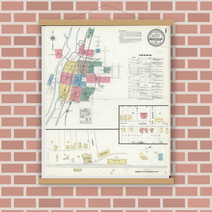 Old map wall art mockup — magnetic wood frame on brick wall — Sanborn Fire Insurance Map from Miamisburg, Montgomery County, Ohio (1911) - Complete Map Set