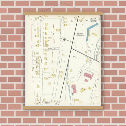 Old map wall art mockup — magnetic wood frame on brick wall — Sanborn Fire Insurance Map from Rosendale, Ulster County, New York (1913), Sheet #0003