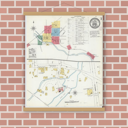 Old map wall art mockup — magnetic wood frame on brick wall — Sanborn Fire Insurance Map from Akron, Erie County, New York (1905) - Complete Map Set