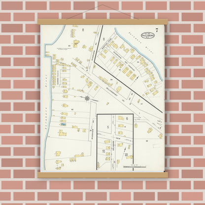 Old map wall art mockup — magnetic wood frame on brick wall — Sanborn Fire Insurance Map from Paulsboro, Gloucester County, New Jersey (1915), Sheet #0007