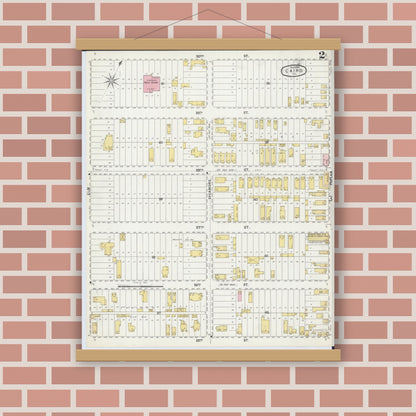 Old map wall art mockup — magnetic wood frame on brick wall — Sanborn Fire Insurance Map from Cairo, Alexander County, Illinois (1896), Sheet #0002