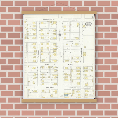Old map wall art mockup — magnetic wood frame on brick wall — Sanborn Fire Insurance Map from Herrin, Williamson County, Illinois (1909), Sheet #0002